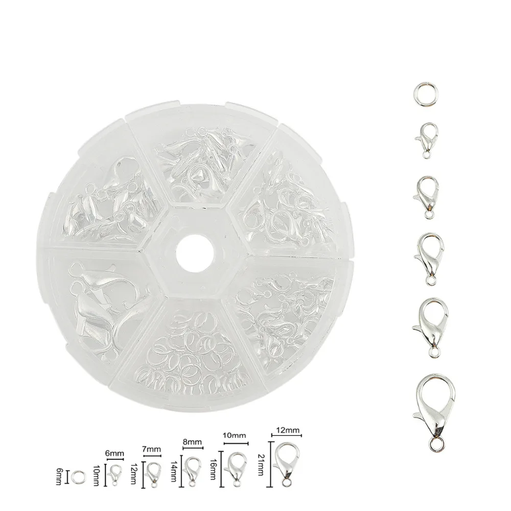 

Doreen Box Fixed Mixed Metal Color Transparent Round 6 Grid Plastic Box Iron Lobster Clasp About 21x12mm-6mm-1Box (About 110PCS)