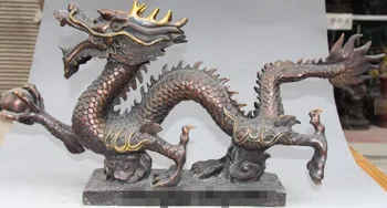 

21" Chinese Fengshui Bronze Carving auspicious Animal Dragon Dragons Statue