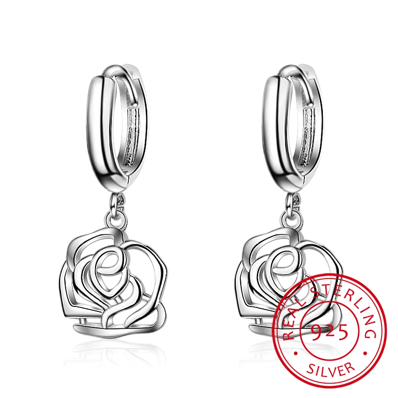 

Original Women Earrings Hollow Flower Pendant Drop Earrings Pendientes Wedding Party 925 Sterling Silver Jewelry Wholesale