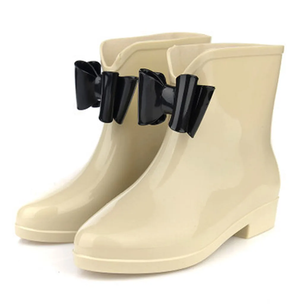 Women's Wedges Rain Boots Women Flat Heel Round Head Slip-On Boots Short Tube Rain Boots Non-slip Waterproof Water shoes woman