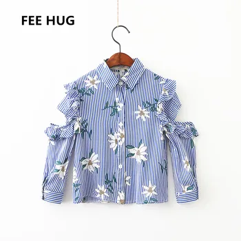 

2018 Spring Girls Tops Shirts For Kids Clothes Long Sleeve Hollow Sholudler Floral Prints Girls Tops Tee Children Clothings