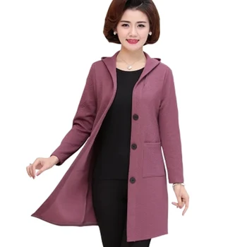 

New Middle Aged Women's Slim Jacket Coat with Hood 2018 Spring Female Single Breasted Outwear Ladies Plus Size Casual Coat F428