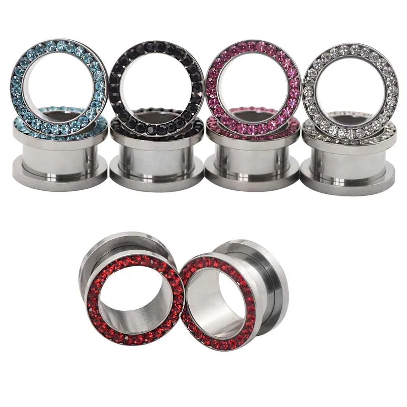 5pair Eat Tunnels Plugs Crystal Women Fashion Ear Piercing Jewelry