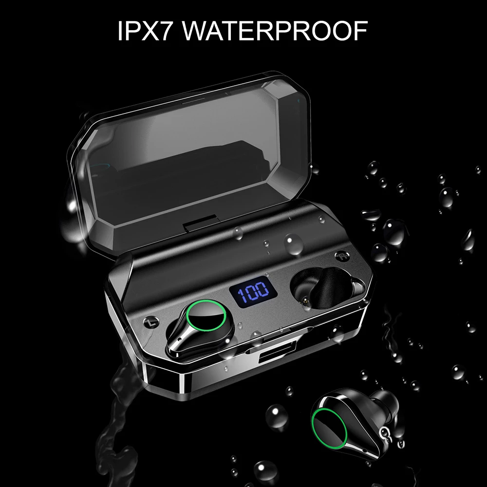 TWS T9 IPX7 Waterproof Bluetooth 5.0 Earphones Binaural True Wireless Earbuds 7000mAh Noise Cancelling Headphones 7h Music Play