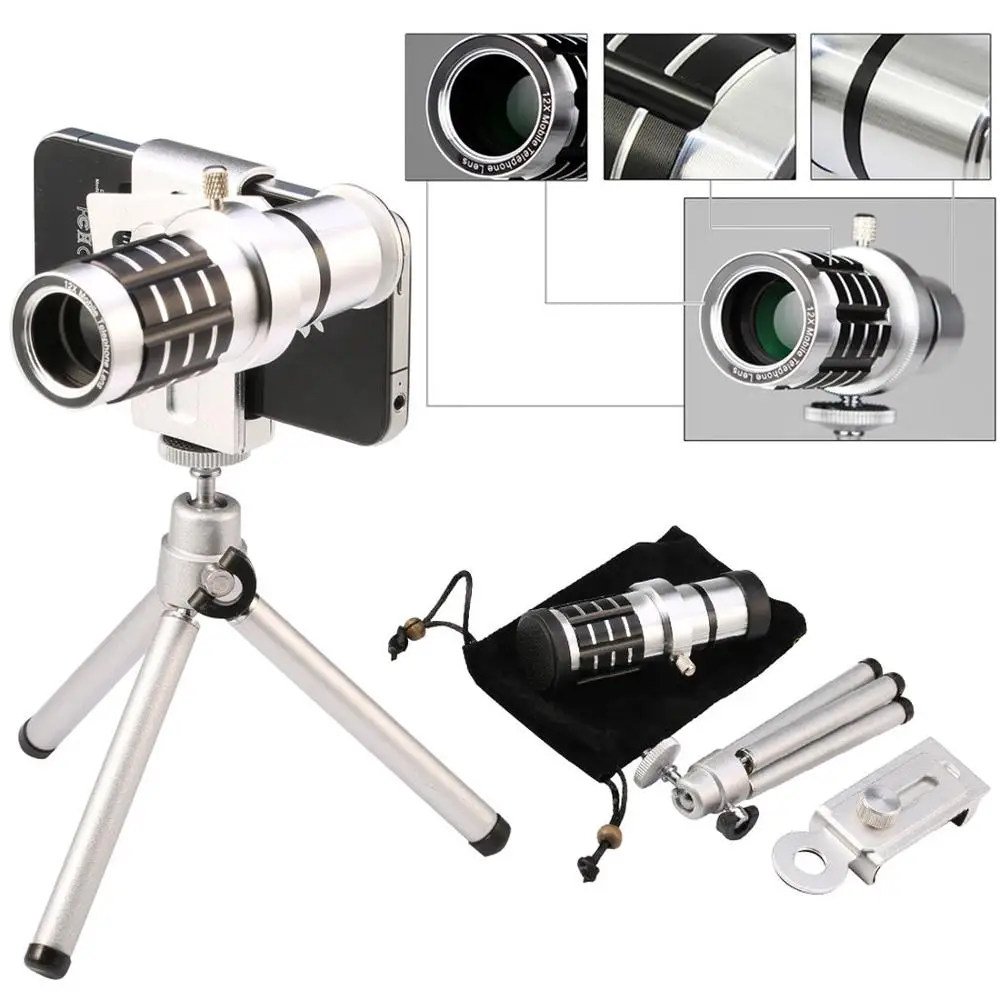Camera Telephoto Lenses 12X Zoom Mount Tripod Telescope Lens For Iphone 7 PLUS/For Galaxy Edge NOTE S5 Neo P9 3C Cell Phone