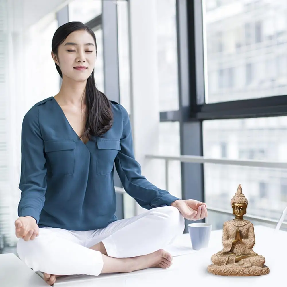 Estatua de Buda de piedra arenisca, estatua de Buda, estatua de meditación Retro, estatua hecha a mano, estatua de adorno de jardín, artesanía Vintage