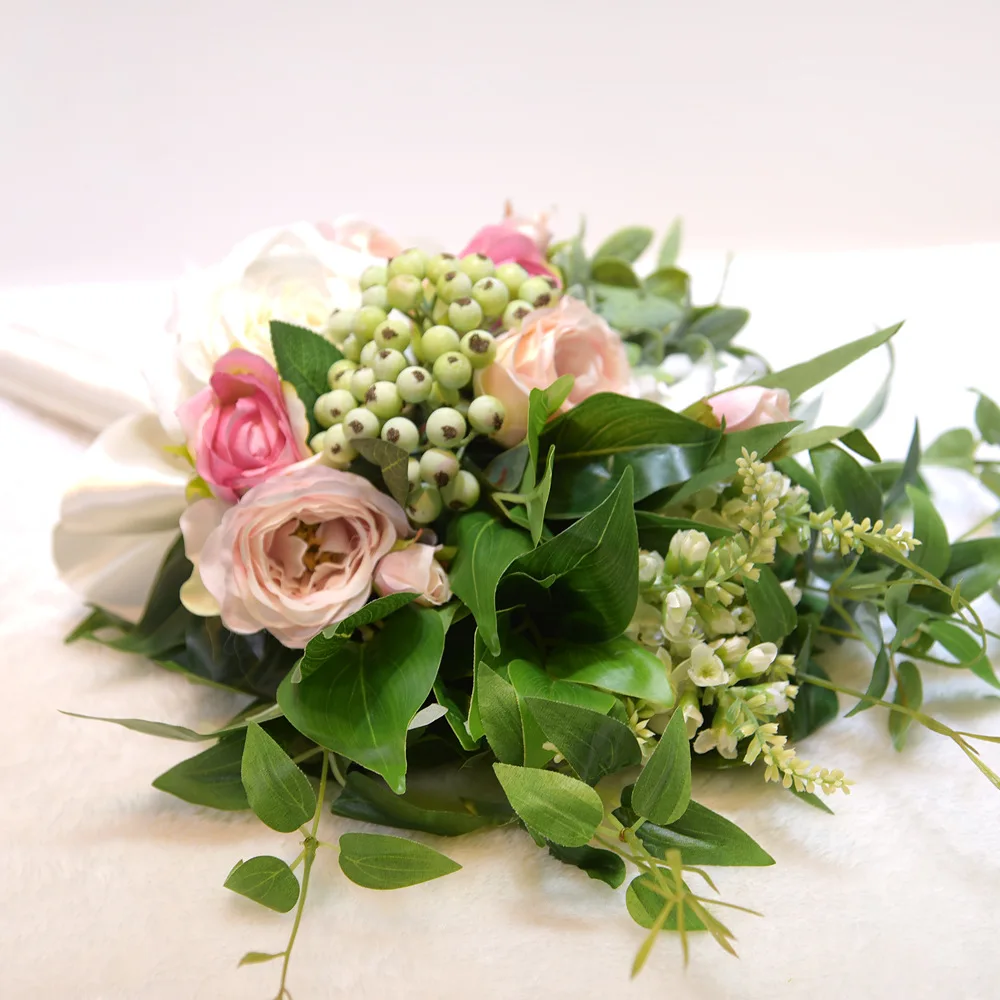 Kyunovia Свадебный букет белые розы искусственные украшения для подружек невесты на свадьбу с цветочным принтом в стиле «Бохо букеты