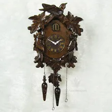 Photosensitive intelligent time/solid wood hand-carved/mute cuckoo clocks/engraving leaves the birds