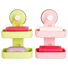 Двойной Слои сильный присоски Ванная комната присоски Слои мыльница Ванная комната дырявый мыльницей сильный присоски мыльница Полочка с настенным креплением