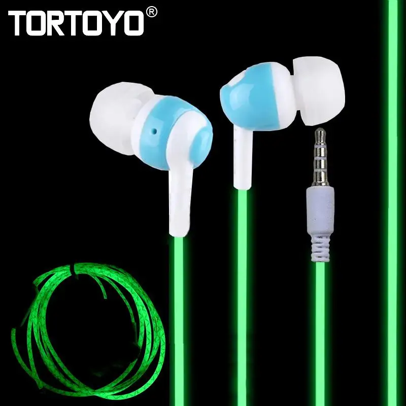 

TORTOYO Glow in Dark Luminous Lighting Earphone Night Light Glowing In Ear Stereo Sports Earbuds With Mic for iPhone Samsung