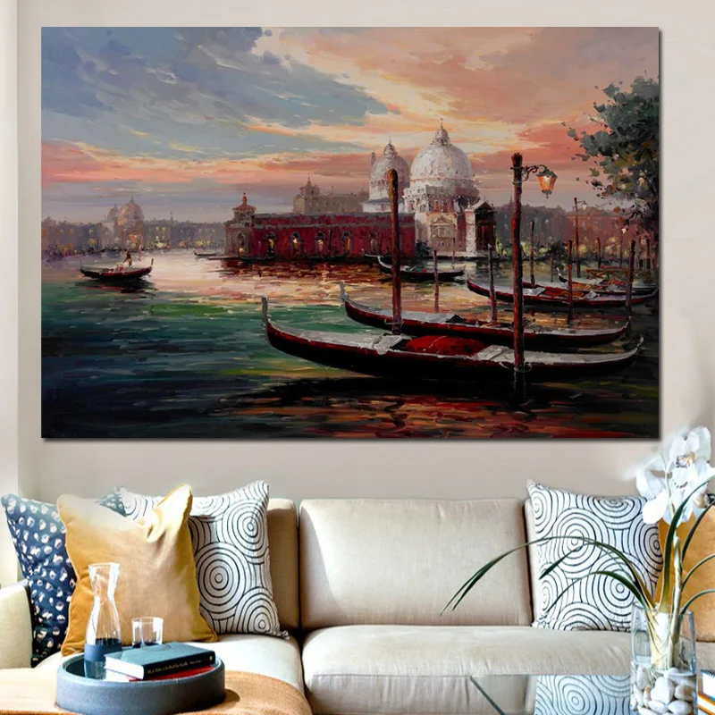 Современная Европа Венеция город водных курортов морской пейзаж постер, абстрактный Рисунок Картина маслом на холсте Настенная картина для гостиной