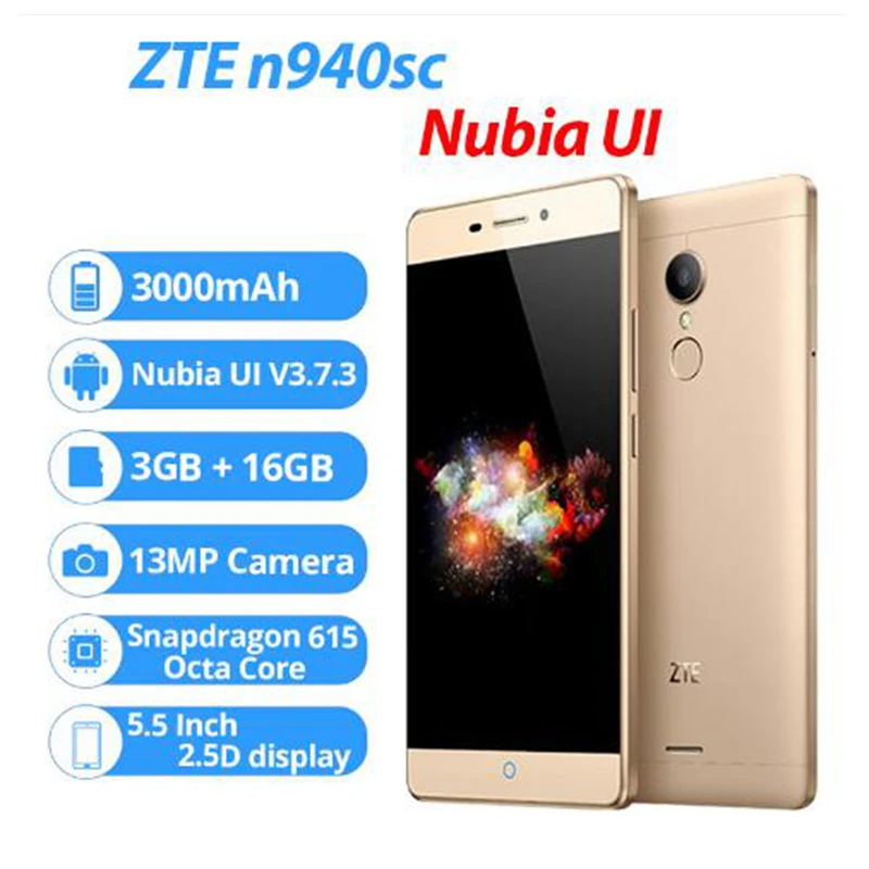 ZTE V5 Pro n940sc 5.5 дюйм(ов) Octa core Android 5.1 мобильный телефон 3 ГБ Оперативная память 16