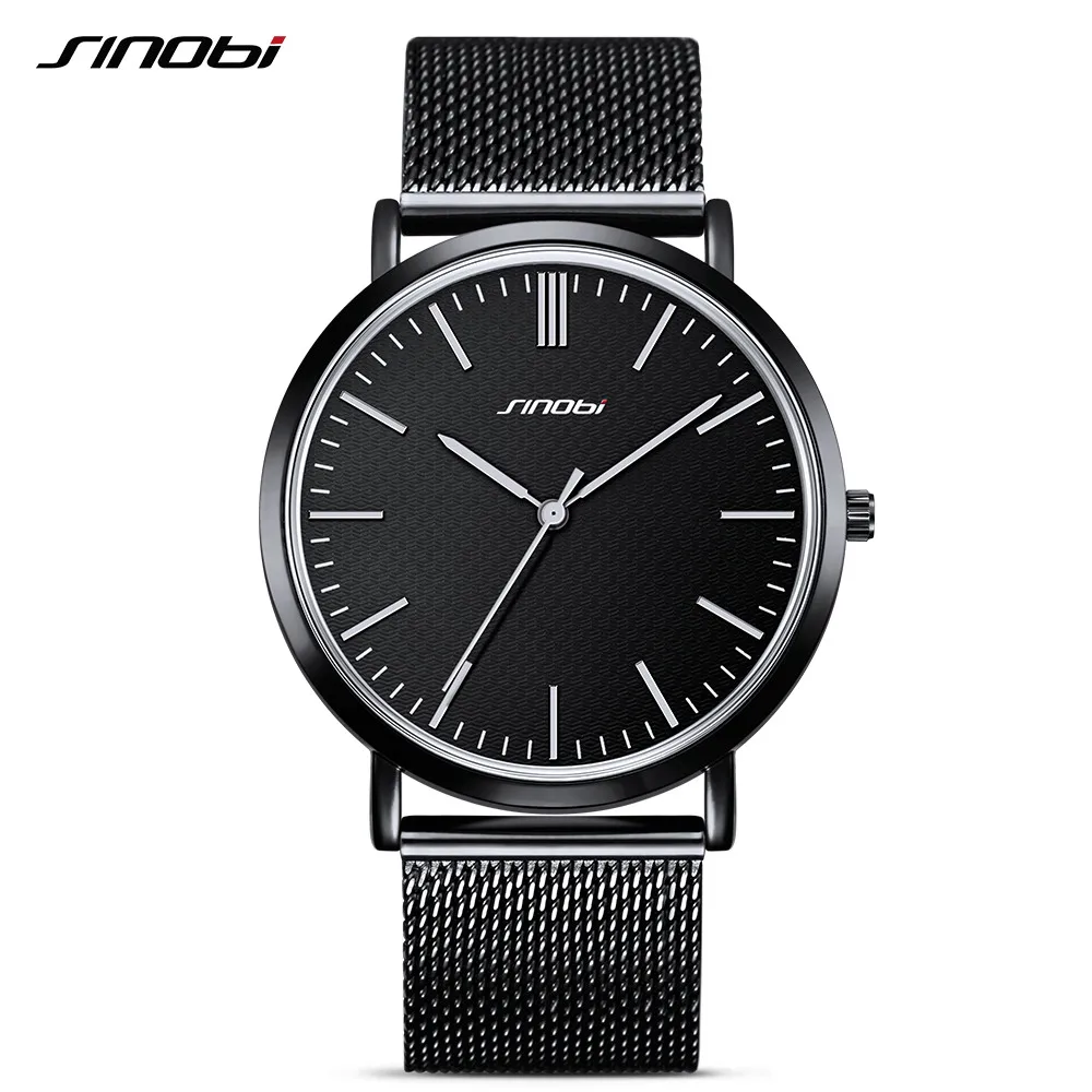 SINOBI Ultra Thin Men's Watch Stainless Steel Mesh Quartz Fashion ...