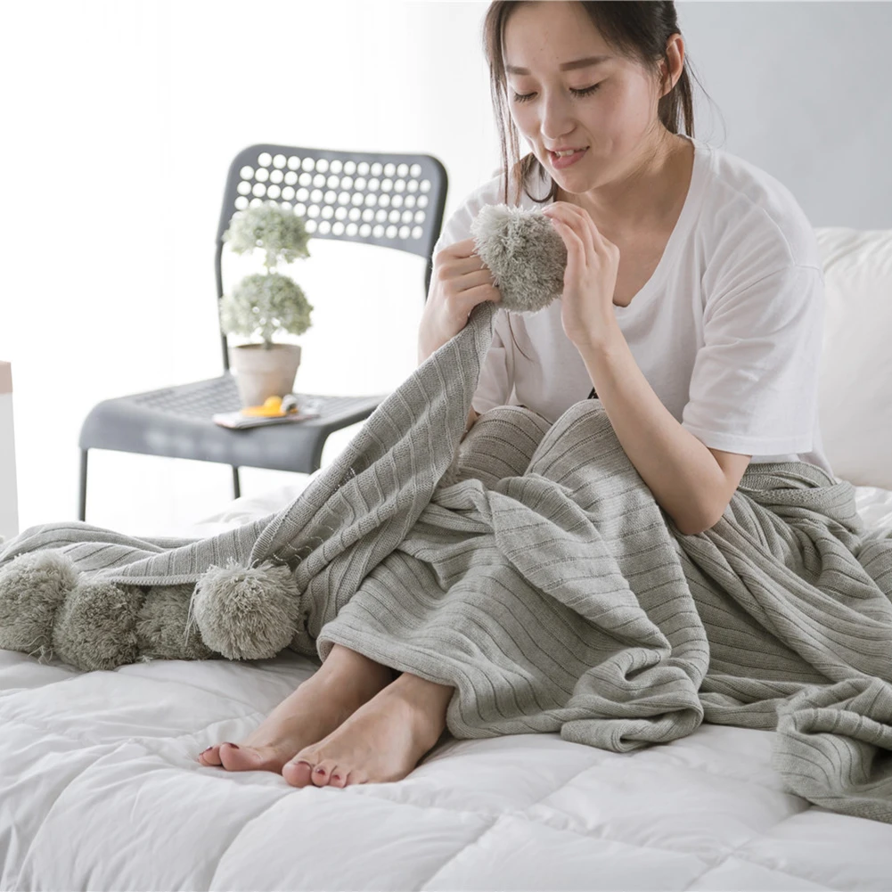 New Crocheted Knitted Blanket with Ball 100 Cotton Adult Throw