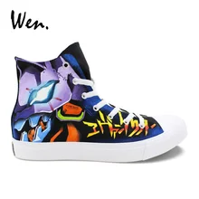 Wen Аниме Дизайн Ручная роспись обувь на заказ неоновый Genesis Evangelion высокие парусиновые кроссовки унисекс повседневные портативные плимсоллы