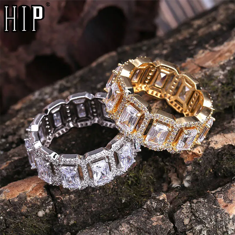 

Hip Hop Popular Tready Bling Iced Out Copper Zircon Ring For Men Women Jewelry Gold Silver