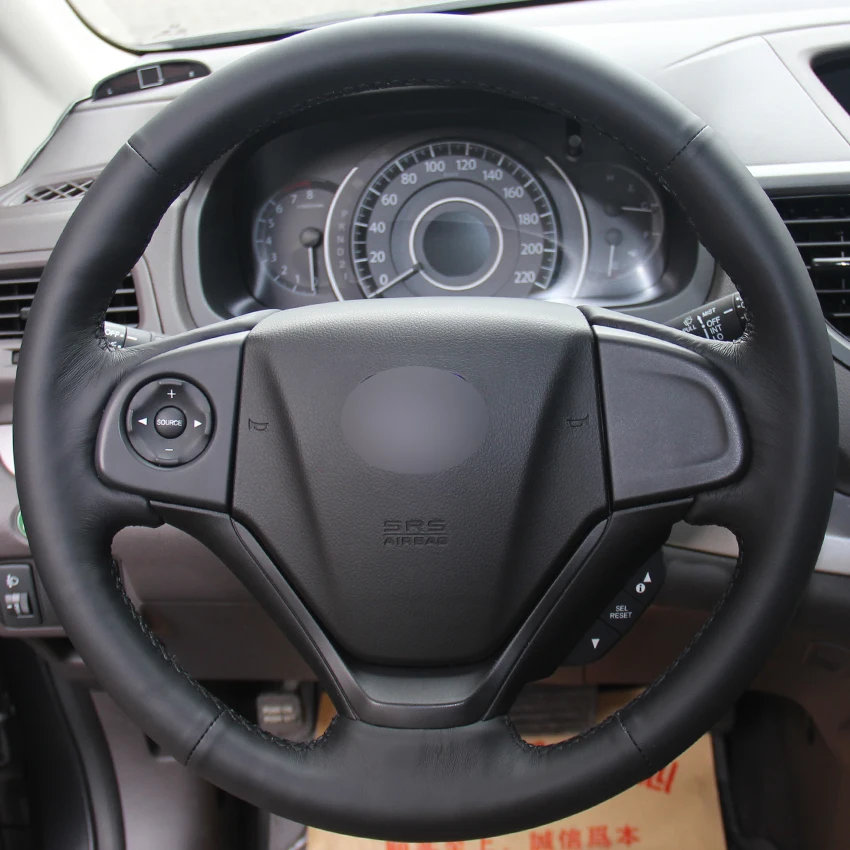 

Black Natural Leather Car Steering Wheel Cover for Honda CRV CR-V 2012-2015