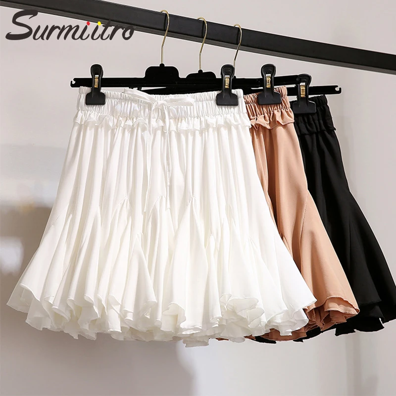 

Surmiitro White Black Chiffon Summer Shorts Skirt Women 2019 Fashion Korean High Waist Tutu Pleated Mini Sun School Skirt Female