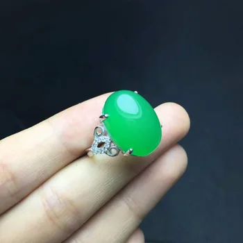 

C42#925 silver inlaid natural chalcedony live ring, clean and bright