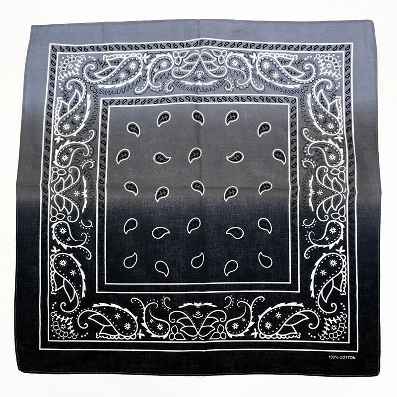 Gradient Gray Paisley Cotton Bandana For Men 55CM*55CM Square Scarf  Headband Neck Scarves Headwear