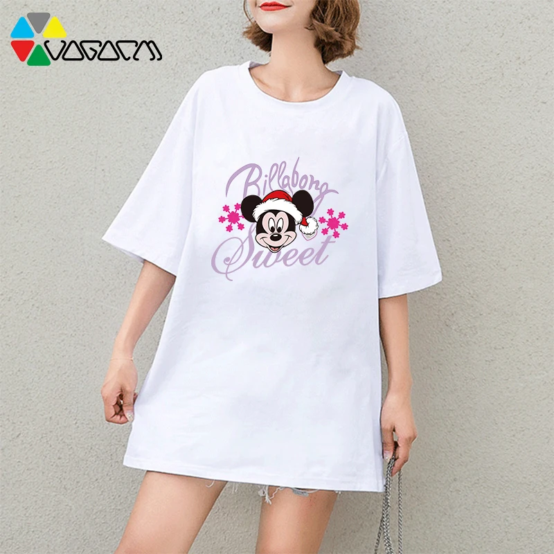 

2019 Women Mickey Mouse T Shirts Fashion Streetwear Loose Short Sleeve Summer Casual Long T-shirt Plus Size M-2XL Black Clothing