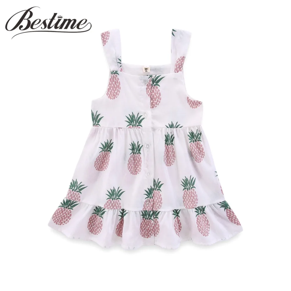

High End Summer Girls Dress Pineapple Children Sundress European Vintage Trendy Girl Clothes Fashion Kids Dresses for Girls 2-6y