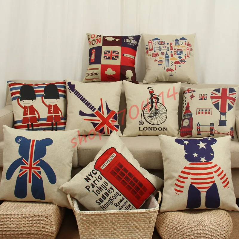 

European and American nostalgia British pattern series, digital printing cotton and hemp pillow, sofa cushion