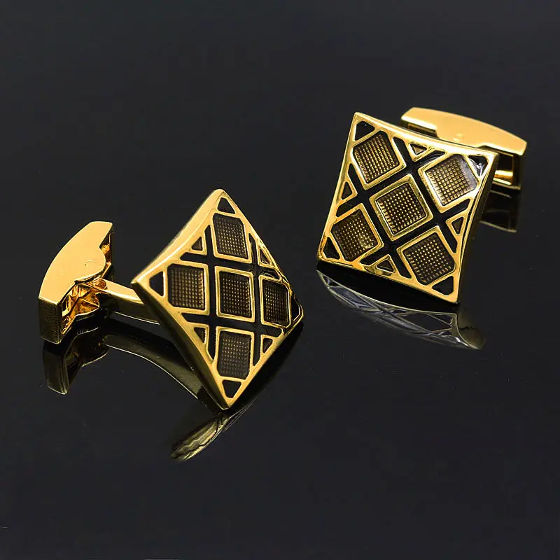 Black Checkered Cufflinks Gold color Luxury Cuff Links High Qualityin