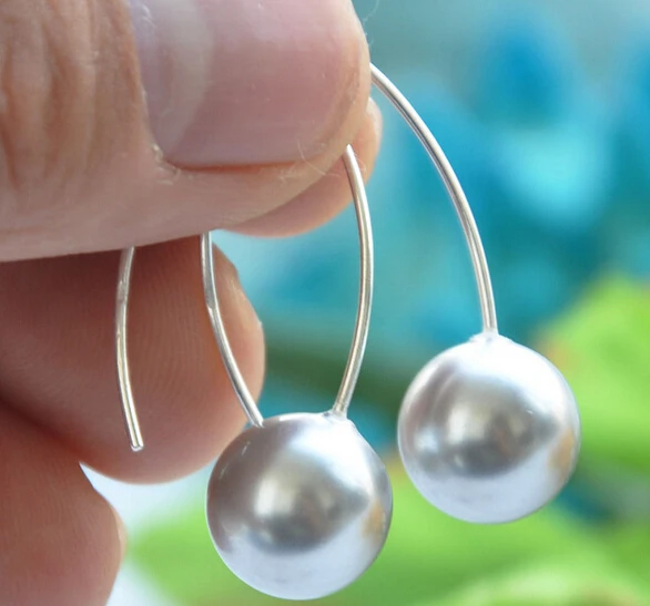 

hot sell new - free shipping 12286 gray round shell pearl dangle earring