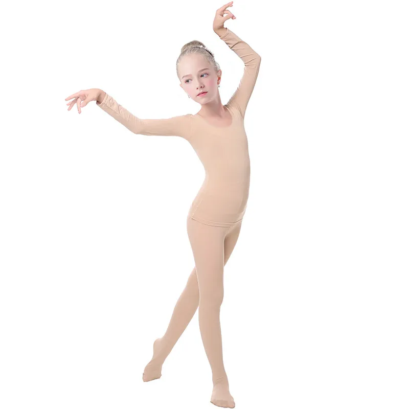 skin coloured leotard with long sleeves