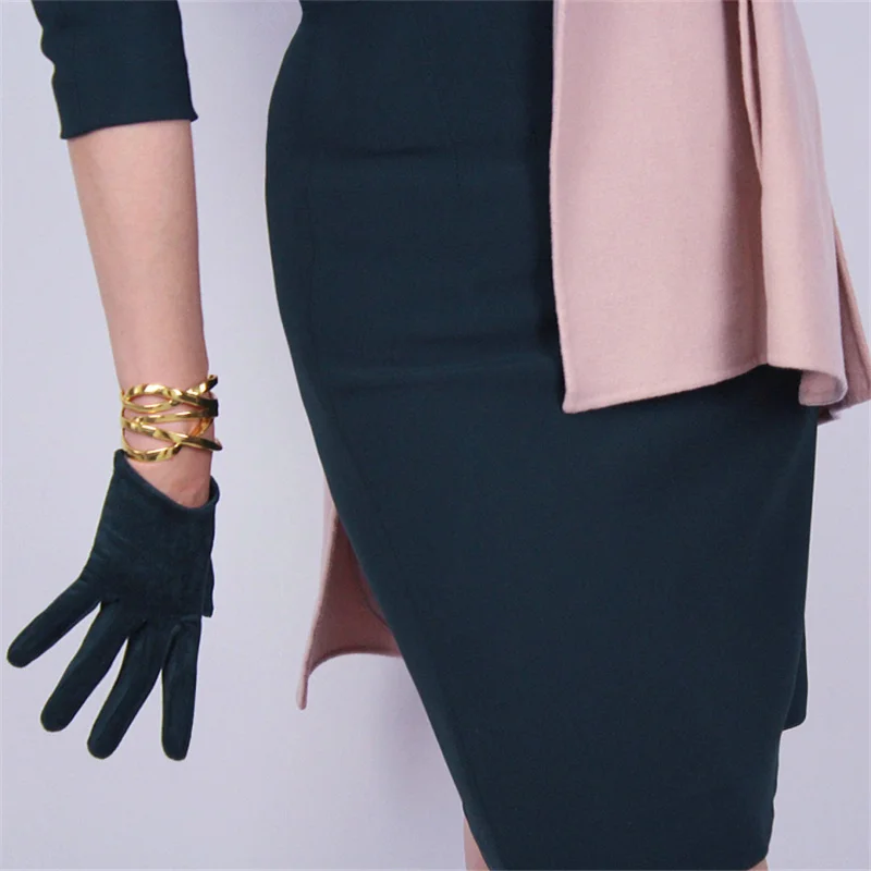 Модные женские замшевые перчатки 21 см короткие имитация кожи шлифовальная кожа замша матовая темно-зеленая JPSL21 - Цвет: Dark green