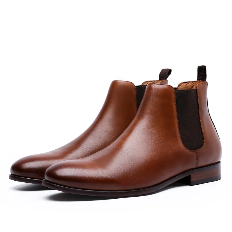 NPEZKGC Spring Autumn Men's Chelsea Boots Leather Casual Shoes Male British Style Slip-on Wedding Dress Short Boot For Man