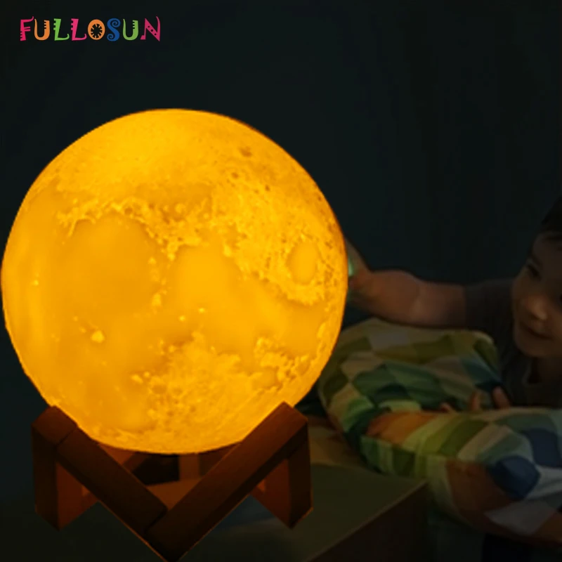 

Creative 3D Print Moon Lamp USB Rechargeable LED Night Light Color Change Touch Control Moon Light as Christmas Kids Gift