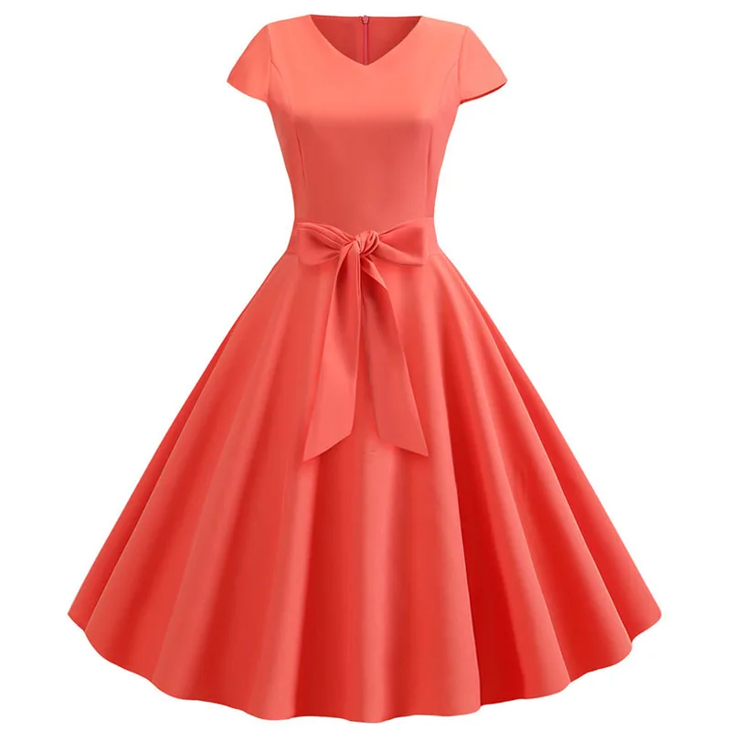 Женское летнее винтажное платье с поясом, короткий рукав, v-образный вырез, элегантное ретро платье, рокабилли, Свинг пинап, вечерние платья для офиса, Vestidos