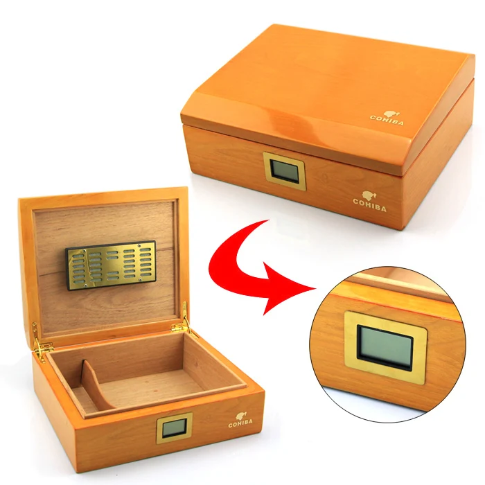 COHIBA High end Yellow Cedar Wooden Cigar Humidor Luxury Cigar Box Case