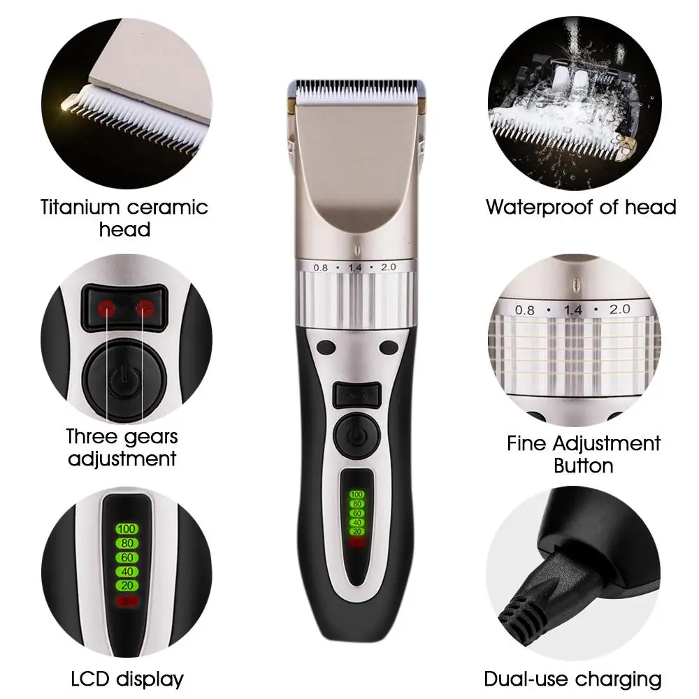  LCD Cord/Cordless Rechargeable Hair Clippers Electric Hair Trimmers For Men Kids Waterproof Shaver 