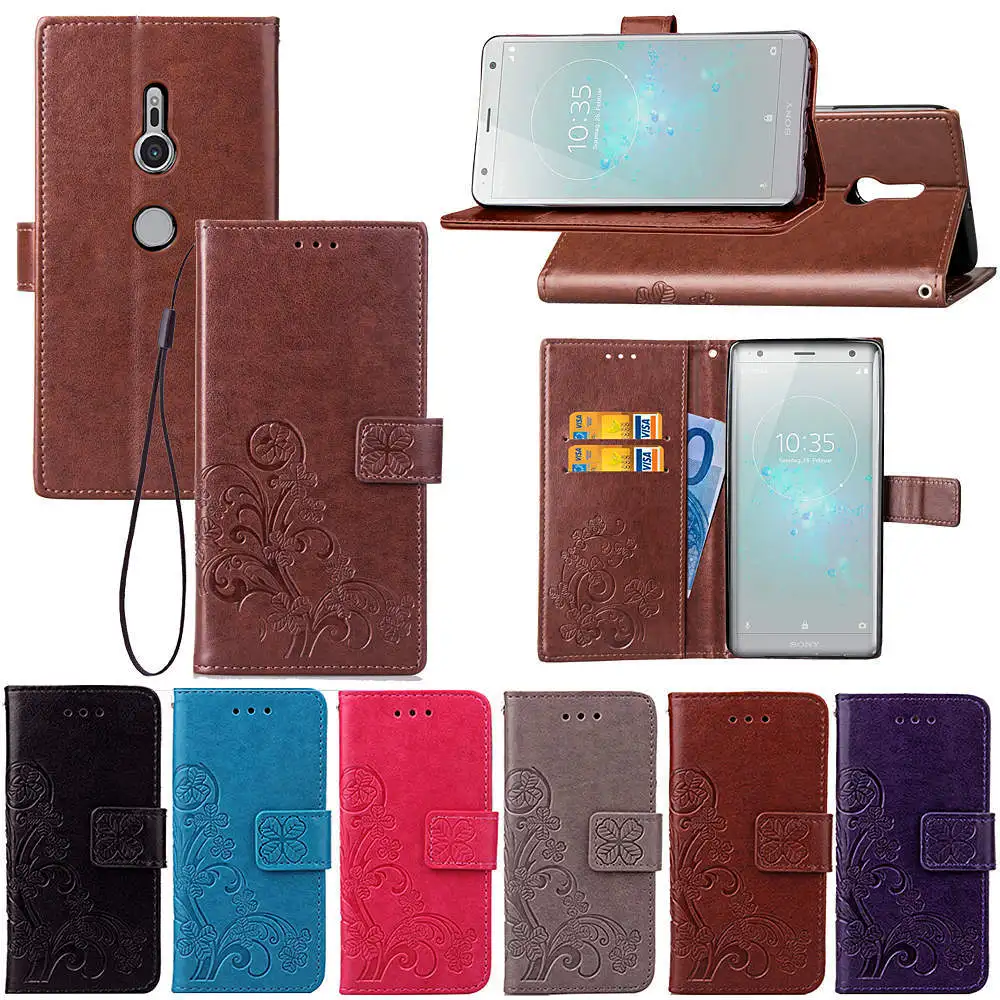 

For Sony Xz2 Anti-fall Phone Case New Embossed Leather Case for Sony XZ2 Mobile Phone Case Card Phone Case