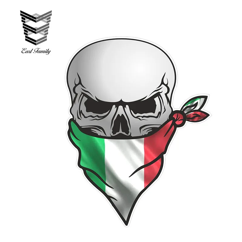 

EARLFAMILY Gothic Biker Pirate Skull with Face Bandana Italy Italian Il Tricolore Flag Motif External Vinyl Car Stickers