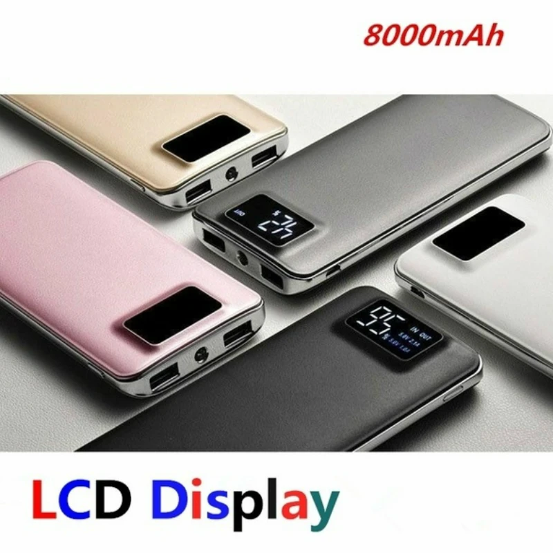 

Fashion Portable 8000mAh LCD Power Bank External 2-USB Battery Charger For Smart Phone