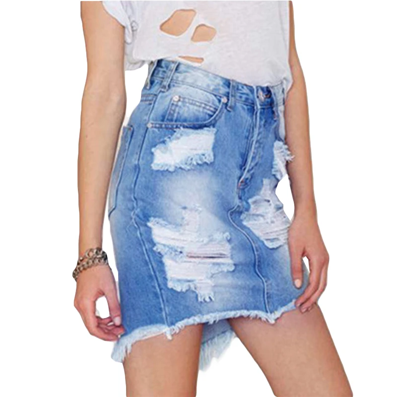 Modo di estate Faded Blu Gonna di Jeans Strappati Frangia Gonna Jeans Con  Fori A Vita Alta Mini Gonna Corta Con Tasche Donne|denim skirt|denim skirt  fashionfashion denim skirt - AliExpress