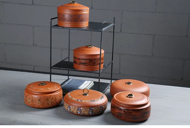 Винтажный Фиолетовый Глиняный чайный набор, керамический чайный Caddy Puer чайные банки, банка для хранения чайного торта, герметичный контейнер, кухонные аксессуары