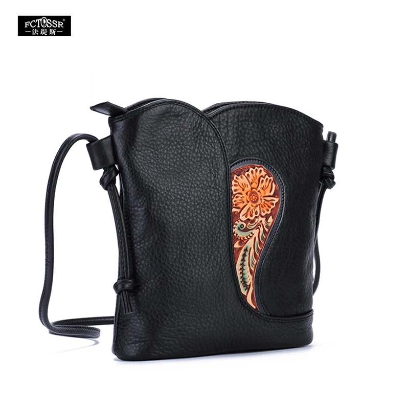

Original New Women's Bag Top Layer Cowhide Handmade Leather Shoulder Bag Carving Vintage Messenger Bag Retro Portable Bag