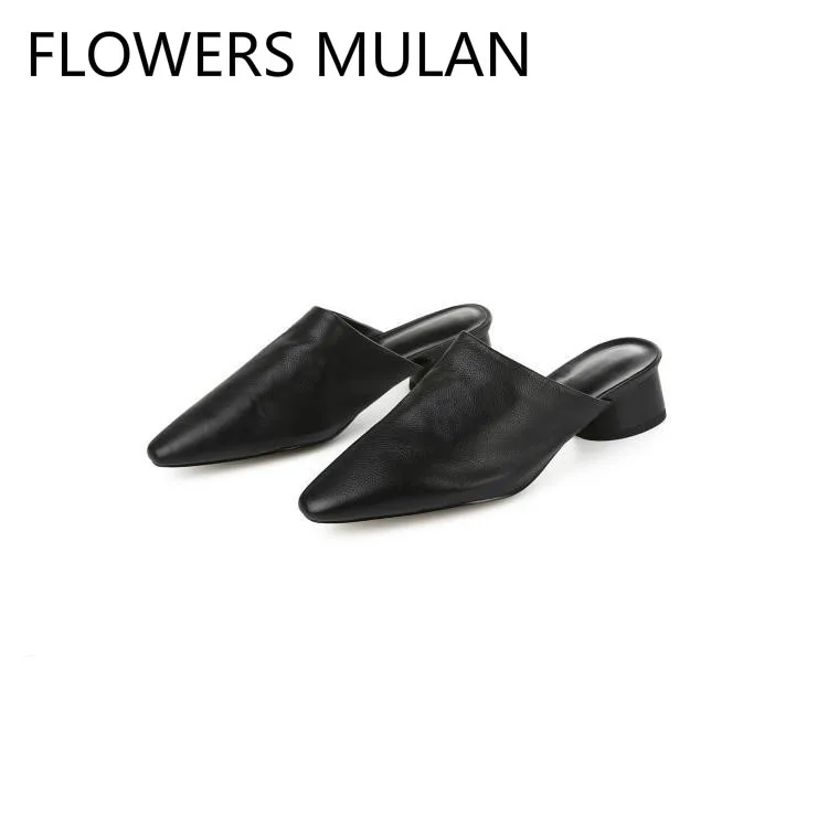 

Spring New 2019 Casual Women Shoes Middle Round Heel Ladies Mules Slip On Half Cover Loafers Outdoor Girl Slippers Zapatos Mujer