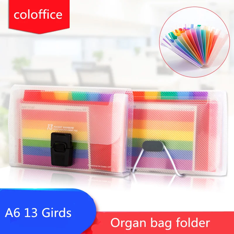 

Coloffice A6 Rainbow Color Test Paper Organ Bag Multi-Layer Folder Storage Bag Folder Students Kawaii Stationery Office Supplies