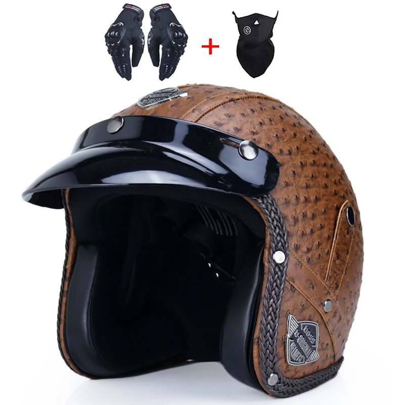 Кожаные шлемы для взрослых 3/4, мотоциклетный шлем высокого качества, мотоциклетный шлем Chopper, винтажный мотоциклетный шлем с открытым лицом, мотоциклетный шлем motocros - Цвет: 2
