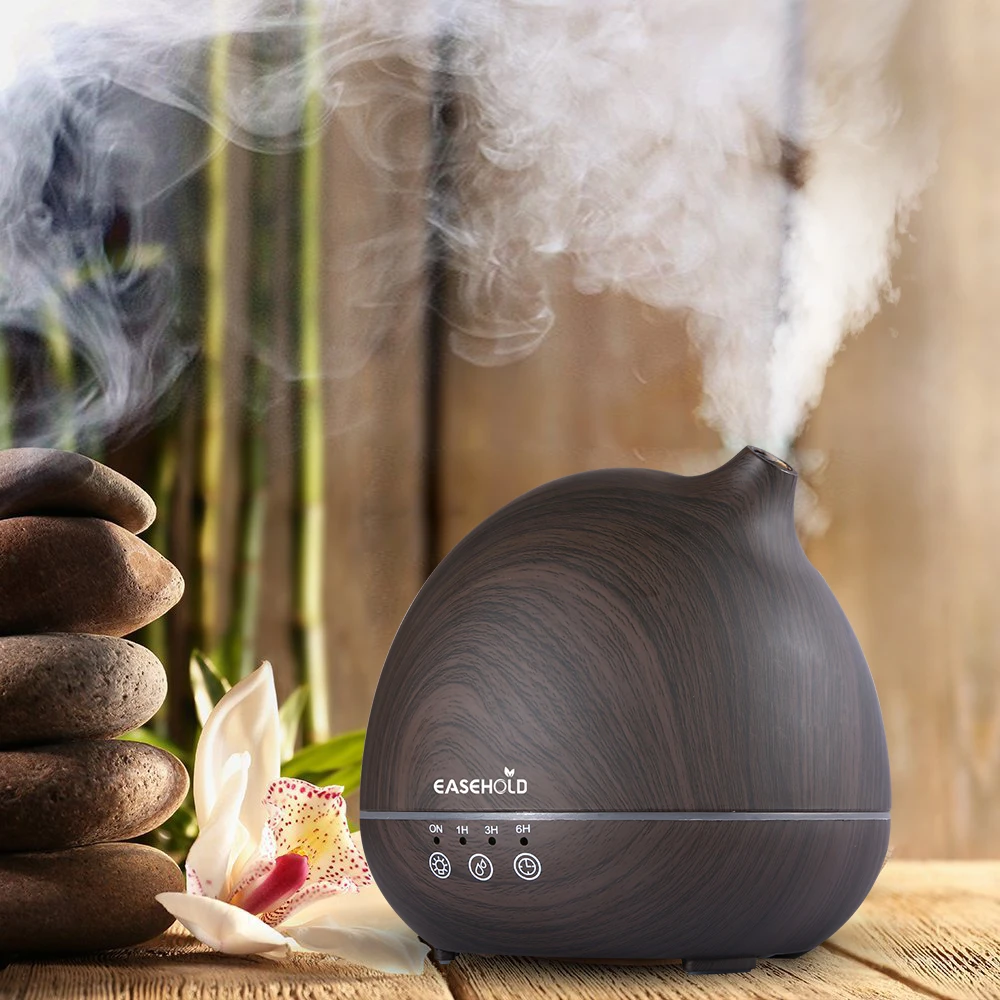 

Easehold 400ml Essential Oil Diffuser Humidifier Air Purifier Upgraded Touch Sensitive Panel Full Wood Grain 7 Color LED lights