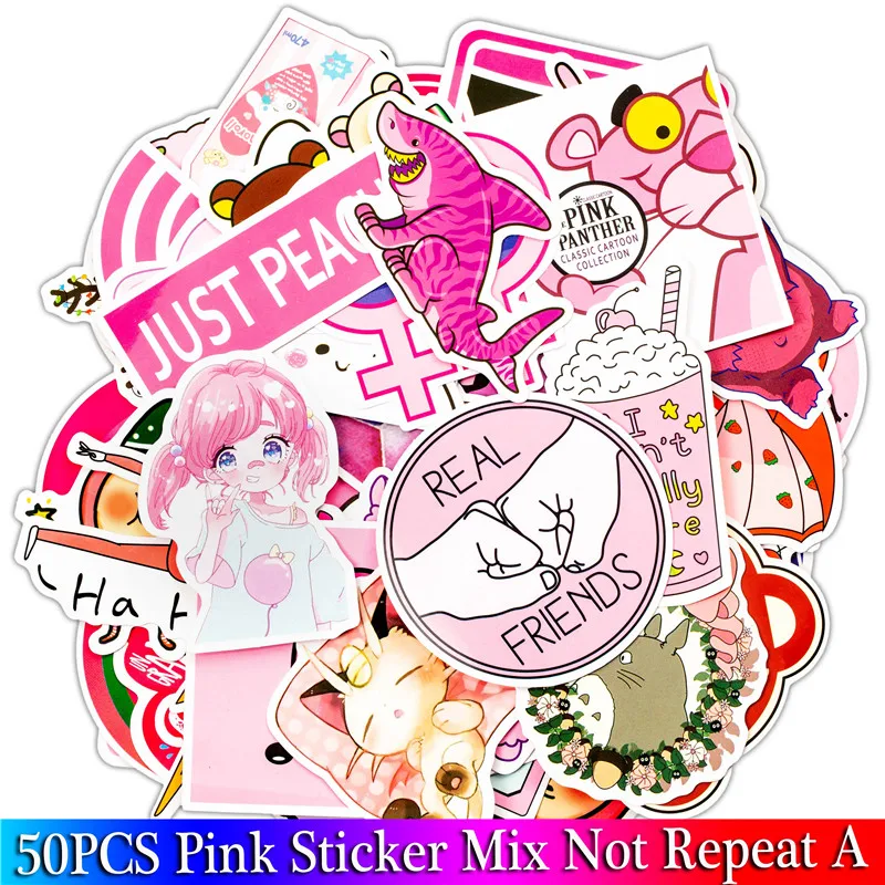 

50PCS Pack Pink Girl Stickers Set Stickers For Kids Luggage Skateboard Laptop Cartoon Anime Stickers For Children
