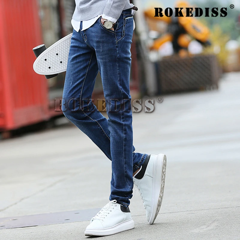

New Jeans Male Big Size Straight Slim Skinny Jeans Men 2016 Clothing Winter Men zipper Pants Dark blue trousers C046