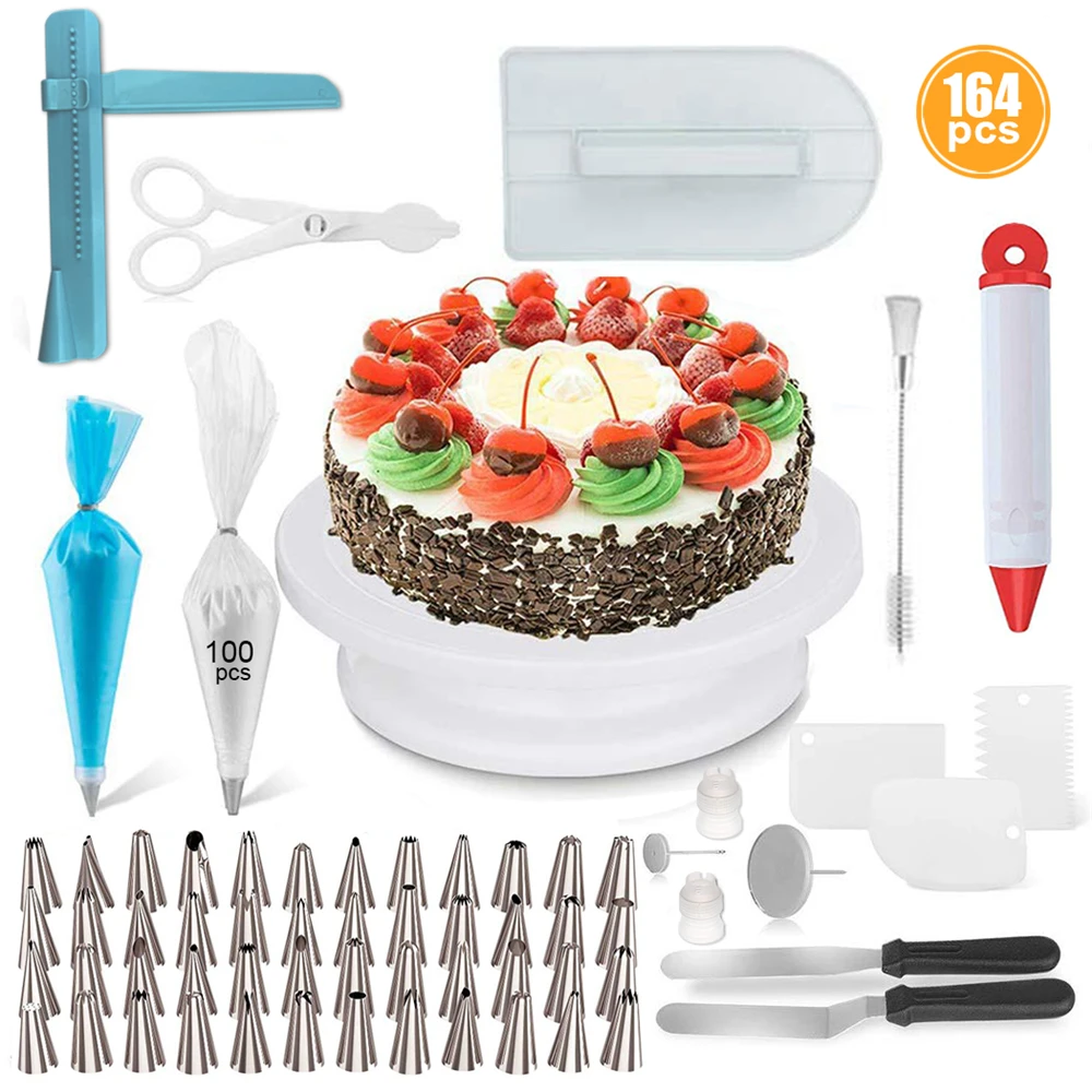 

164PCs/Set High Quality Cake Stand Craft Turntable Platform Cupcake Rotating Plate Revolving Cake Baking Decorating Tools