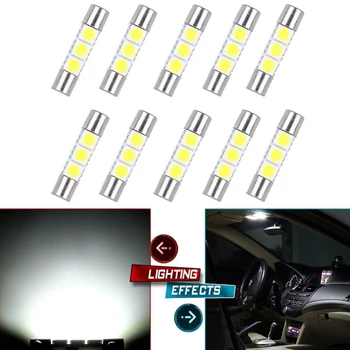 

10x LED Replacement Bulbs For Car Sun Visor Vanity Mirror Lights 3-SMD 29mm 6614F 6614 Xenon White 12V